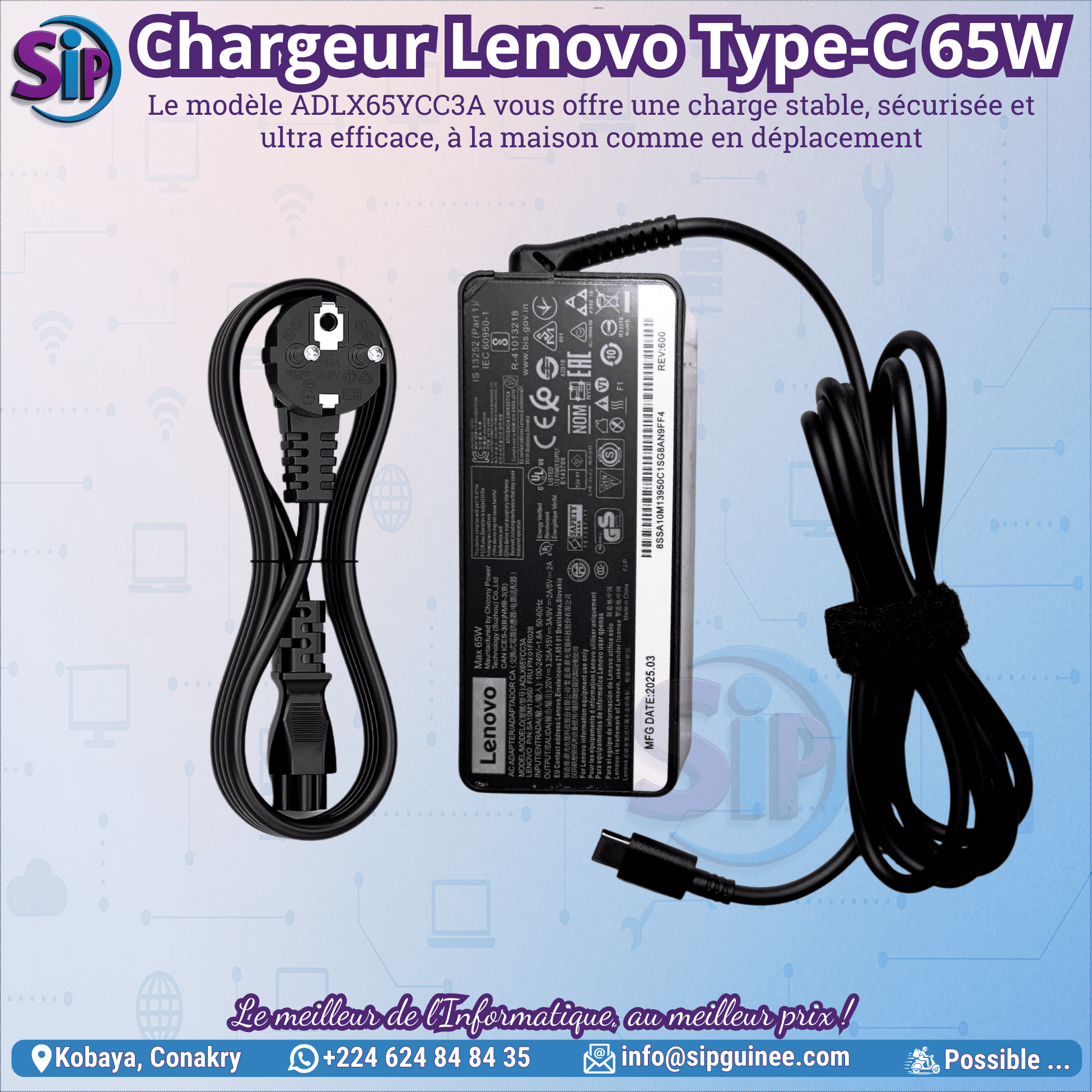 Chargeur Lenovo USB Type-C 65W
